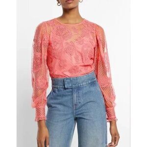 NEW NWT Pink Sz Medium Camisole & Lacy Sheer Long Sleeve Blouse 2 Pc Set EXPRESS